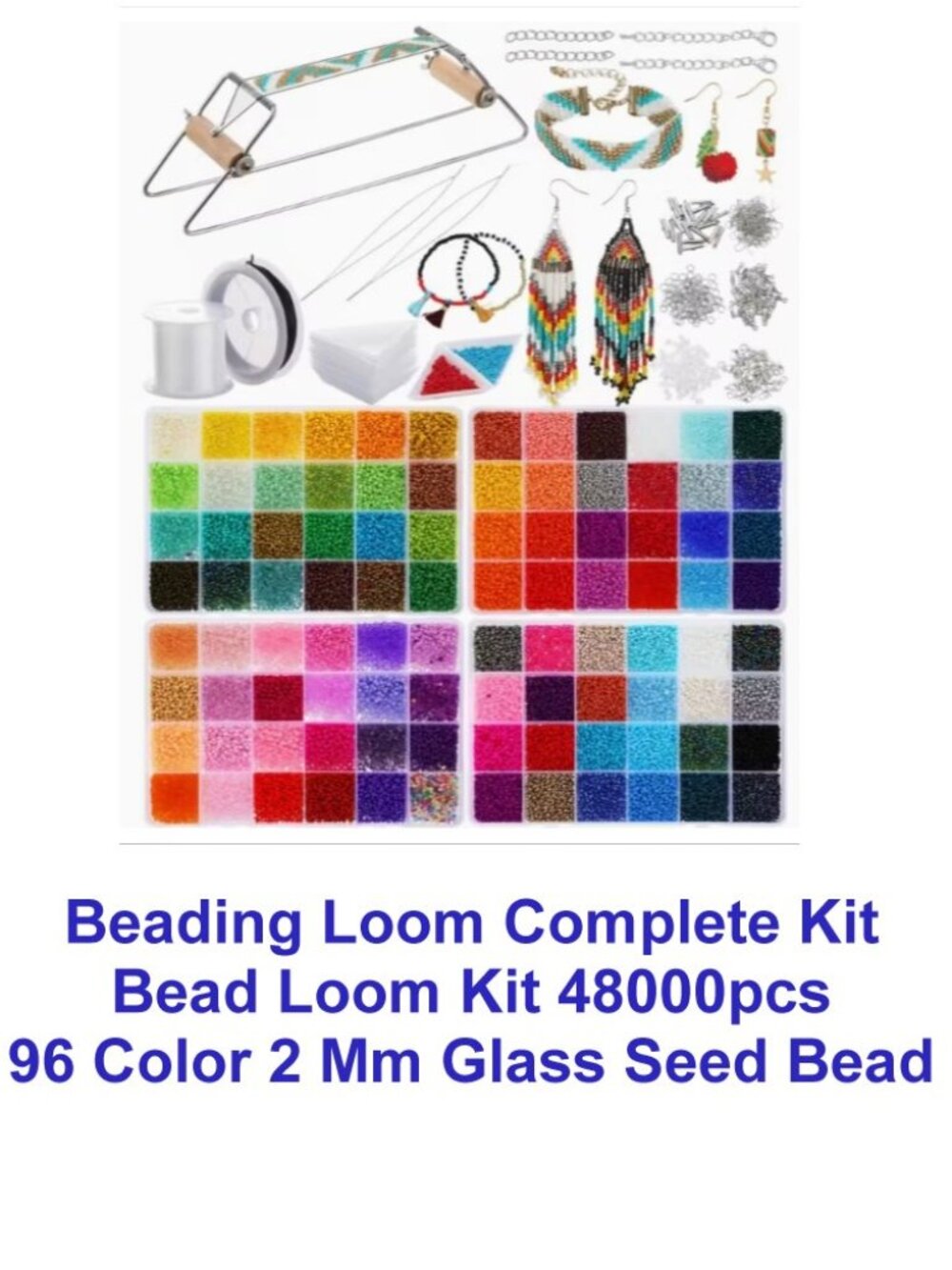 Beading Loom Complete Kit 48000pcs 96 Color 2 Mm Glass Seed Bead - WOW! Amazing